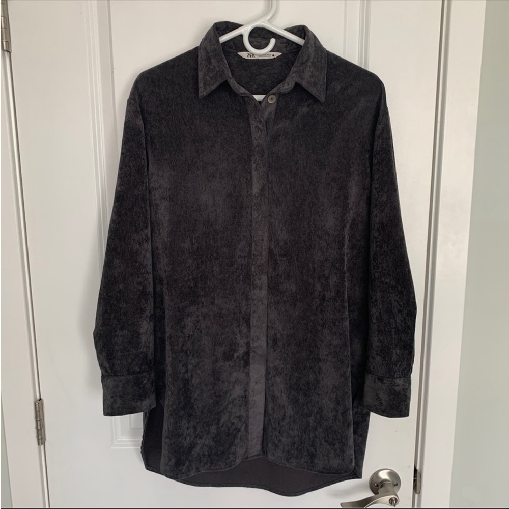 Women’s XS ZARA Oversized Charcoal Gray Corduroy Button Up Shacket Oversized